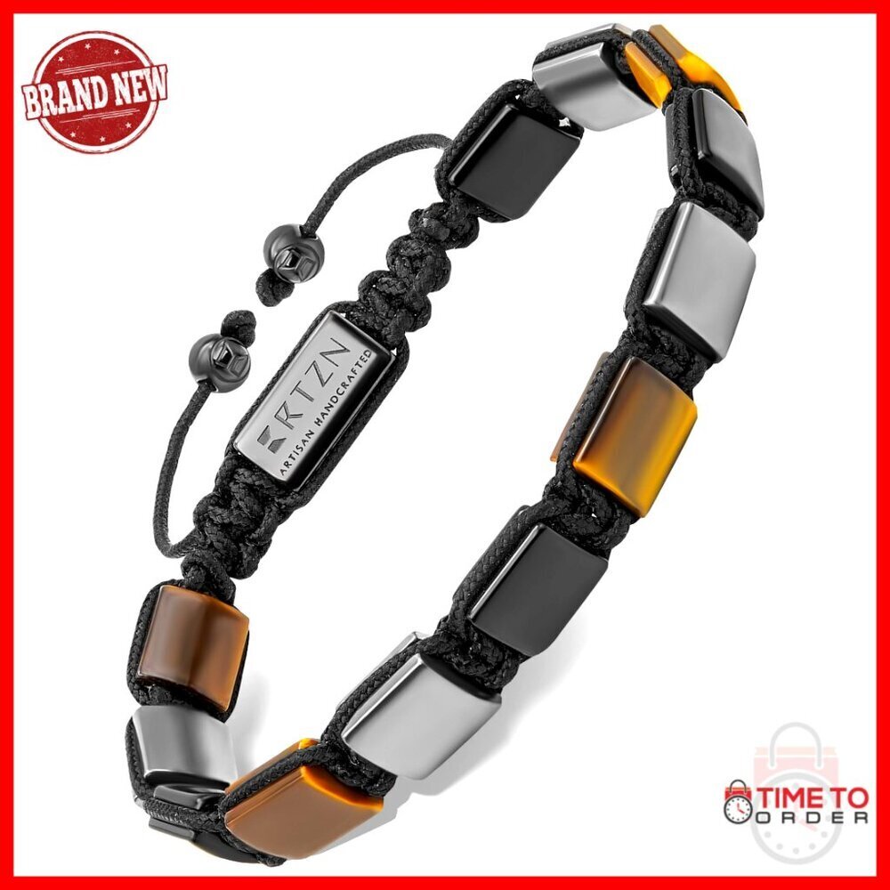 Men's Adjustable Beaded Bracelet with Tiger Eye Obsidian Hematite Stones